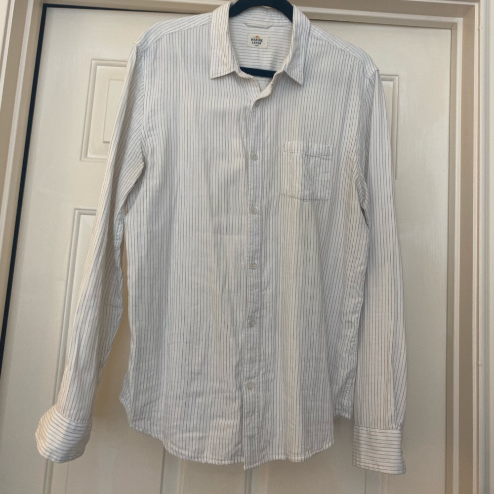 Marine Layer Mens White Pinstripe Button Down SEE PHOTOS